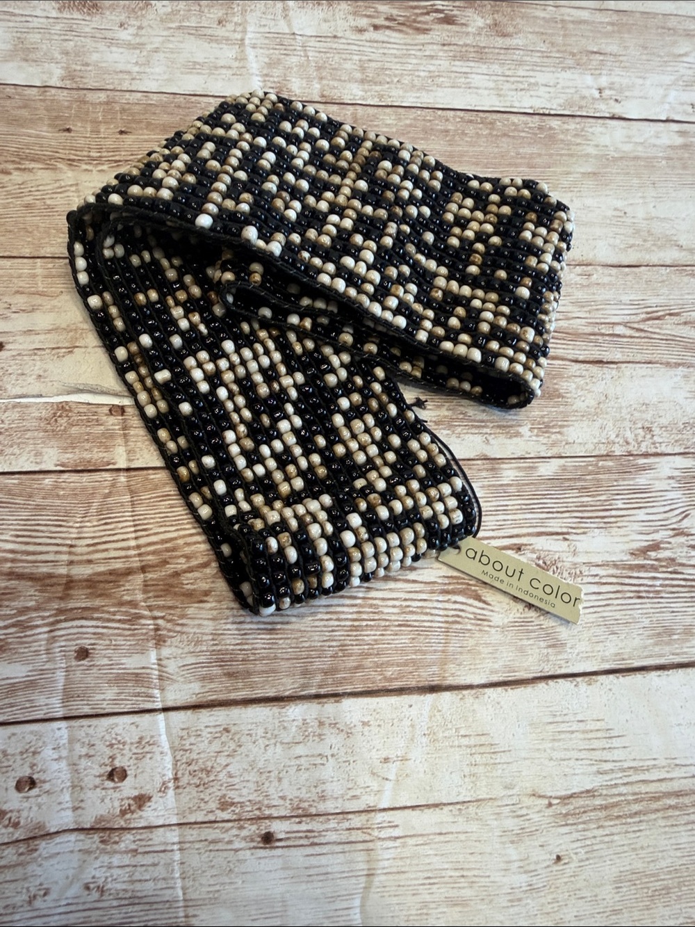 Handmade Beaded Women's Waist Belt Black & Cream